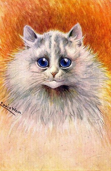 Louis Wain : chat blanc aux grands yeux bleus